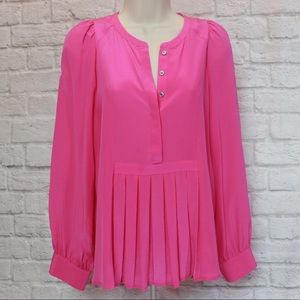J. Crew Pink Silk Pleated Popover Top Medium
